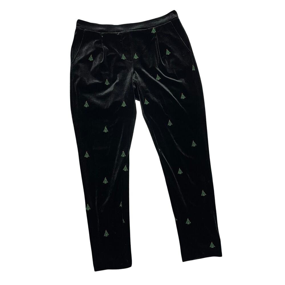 J. McLaughlin Velvet Pants Black Sewn Trees Medium Pull On Plush Hi Quality